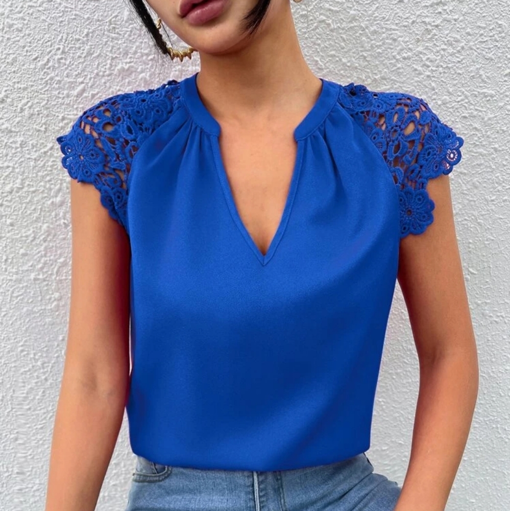 Royal Blue Lace Shoulder Blouse